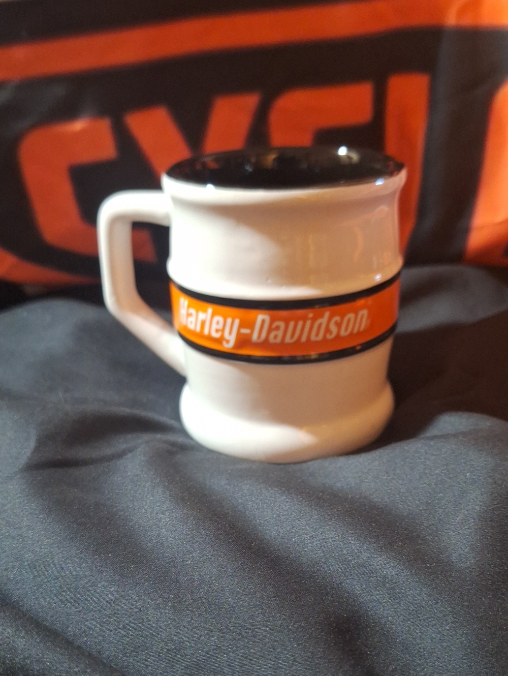 Harley-Davidson White and Orange Logo Ceramic Mug
